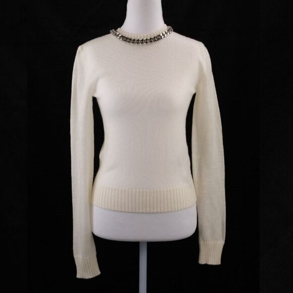Stella McCartney Falabella Chain Fine-Knit Sweater, Off-White, Size Extra Small - Picture 3 of 10